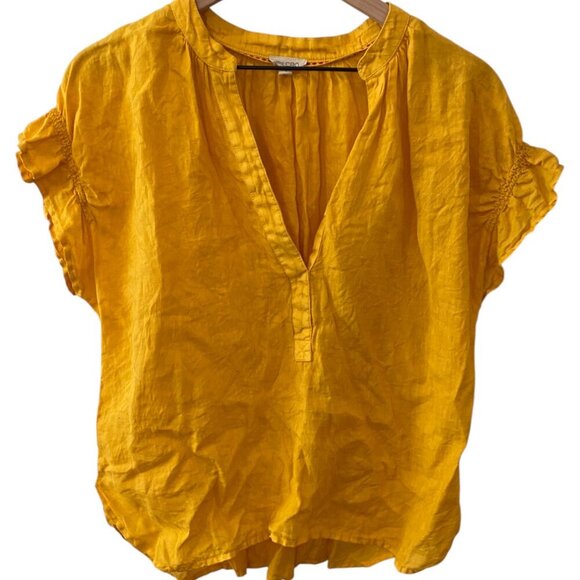 Anthropologie The Tatum Linen Flutter-Sleeve Blouse by Pilco Size Large - Picture 2 of 10